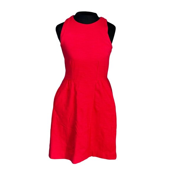 Madewell Sleeveless Red Fit & Flare Dress With Zipper Back Size S Cotton Blend - Picture 1 of 10
